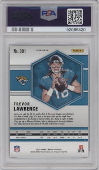 Trevor Lawrence from the 2021 Panini Mosaic set featuring a Mosaic parallel graded by PSA and given an overall grade of 10.