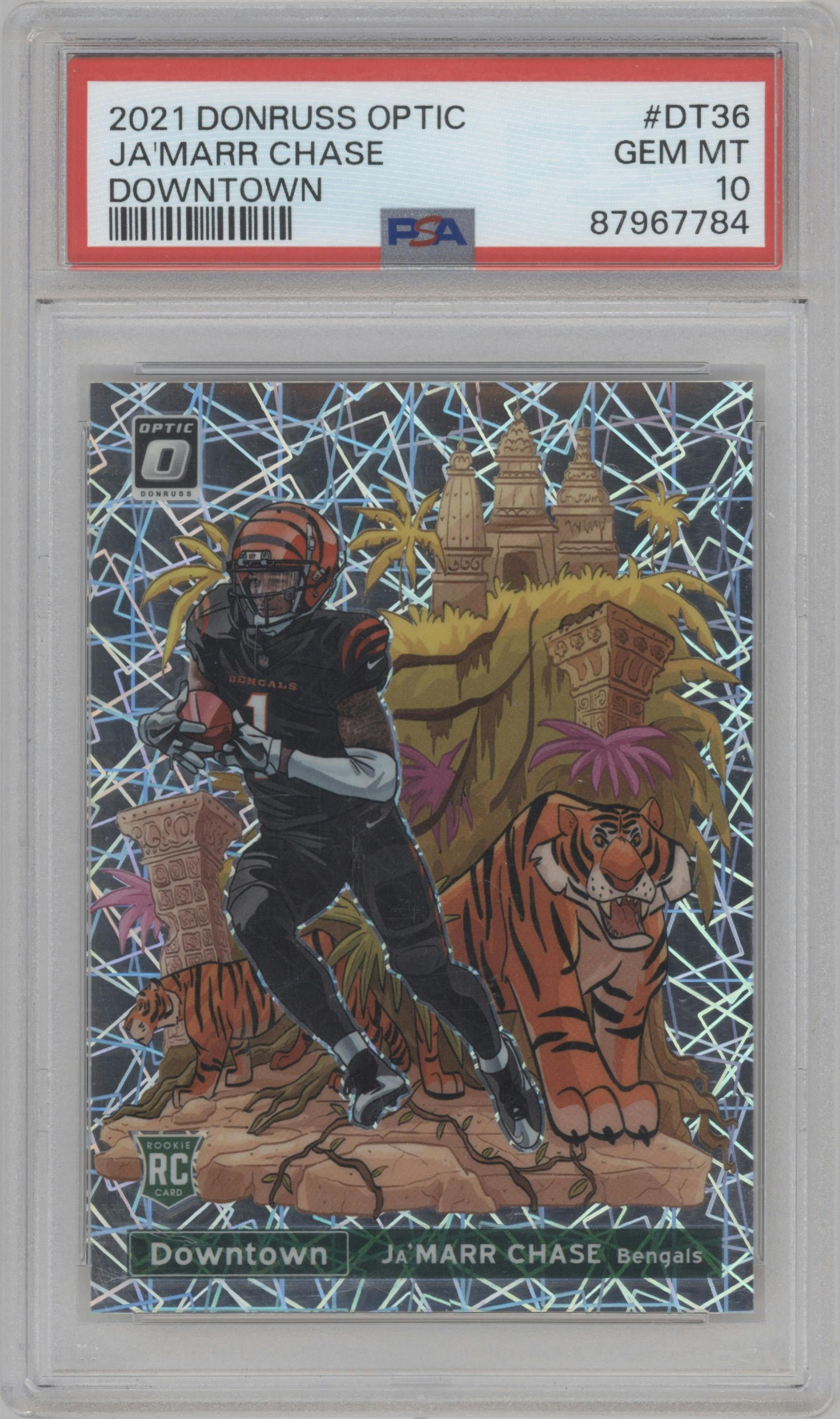 Ja'Marr Chase from the 2021 Panini Donruss Optic set graded by PSA and given an overall grade of 10.