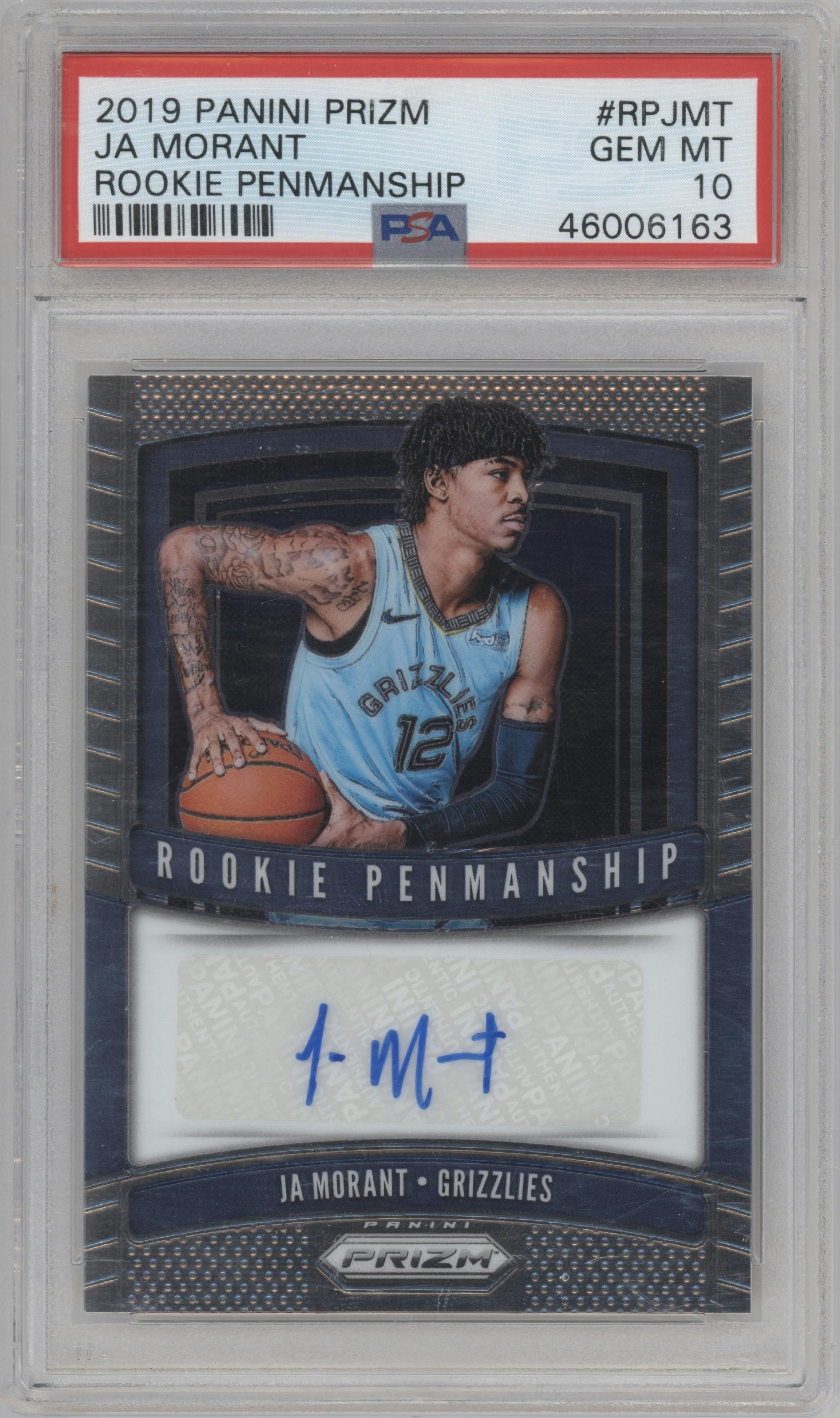 Ja Morant from the 2019-20 Panini Prizm set graded by PSA and given an overall grade of 10.