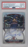 Ralphy Velazquez from the 2023 Bowman Draft set featuring a Refractor parallel graded by PSA and given an overall grade of 10.