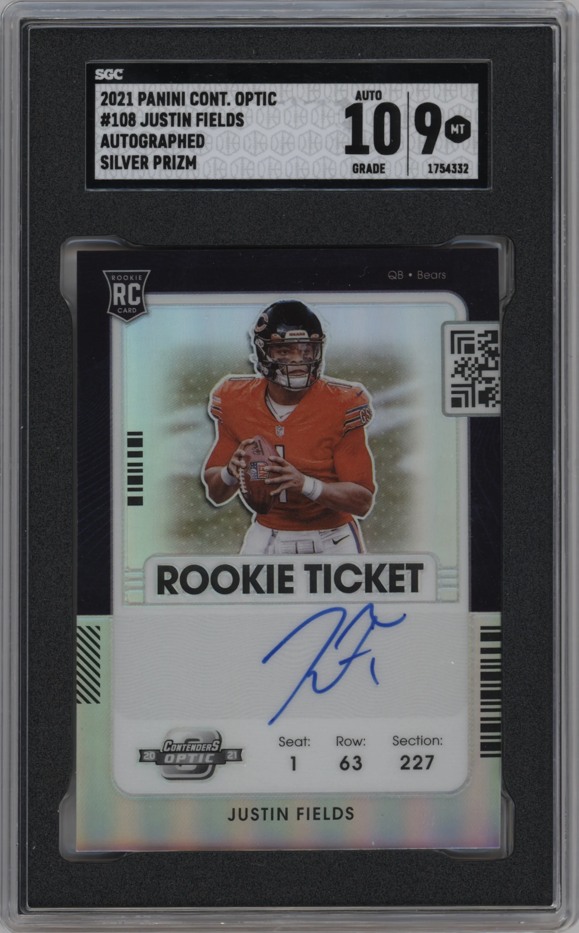 2021 Panini Contenders Optic Rke.Tkt.RPS.Auto Justin Fields Silver SGC 9