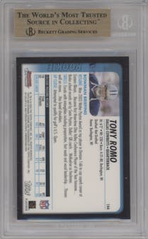 Tony Romo  from the 2003 Bowman Chrome set graded by Beckett and given an overall grade of 9.5.