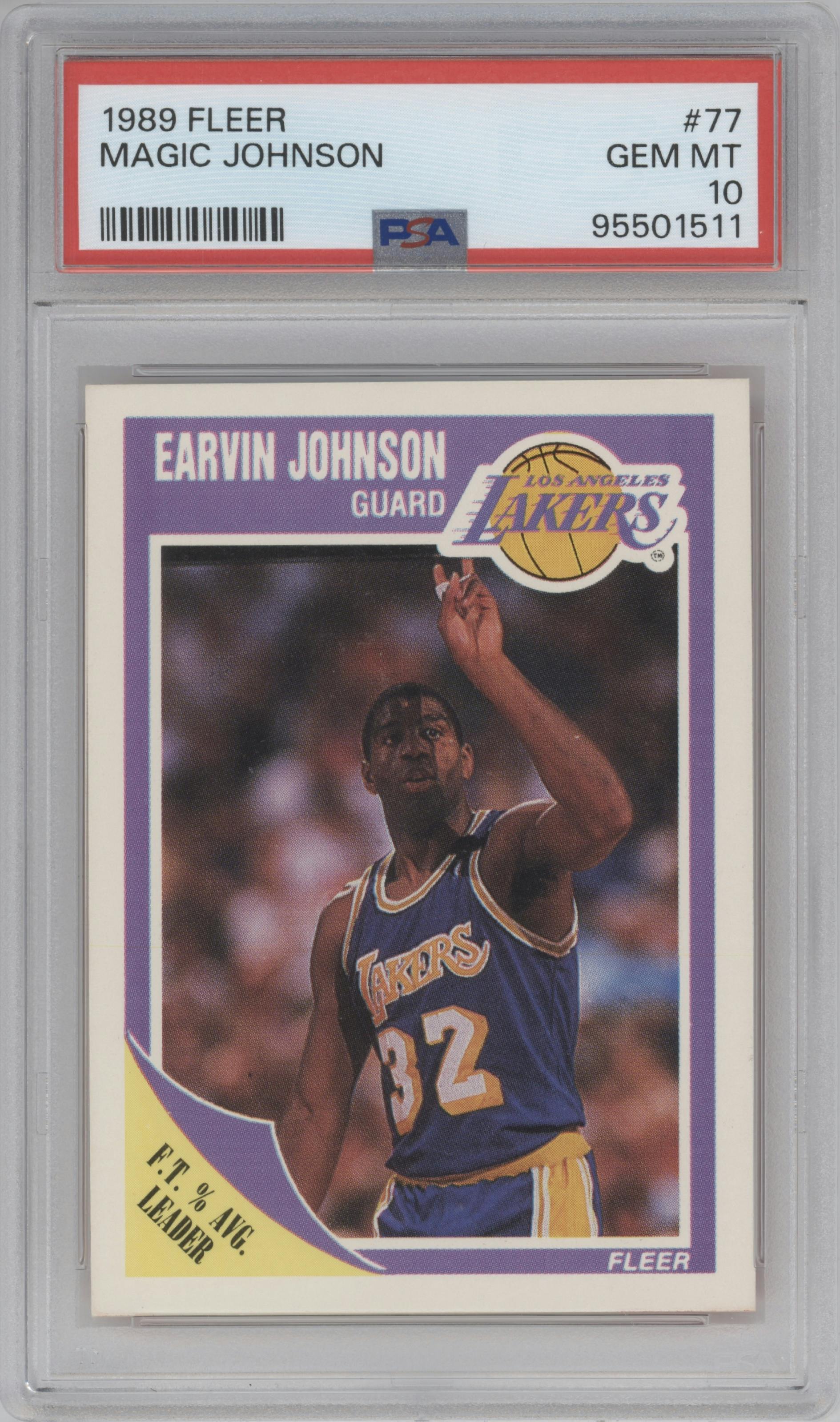 Earvin Johnson from the 1989-90 Fleer set graded by PSA and given an overall grade of 10.