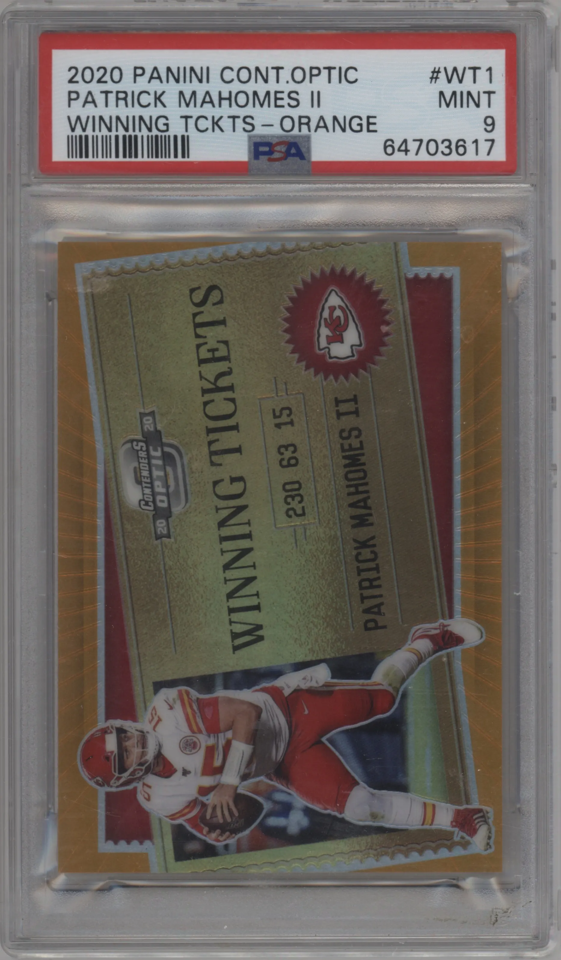 2020 Panini Contenders Optic Winning Tickets Patrick Mahomes II Orange #WT1 PSA 9