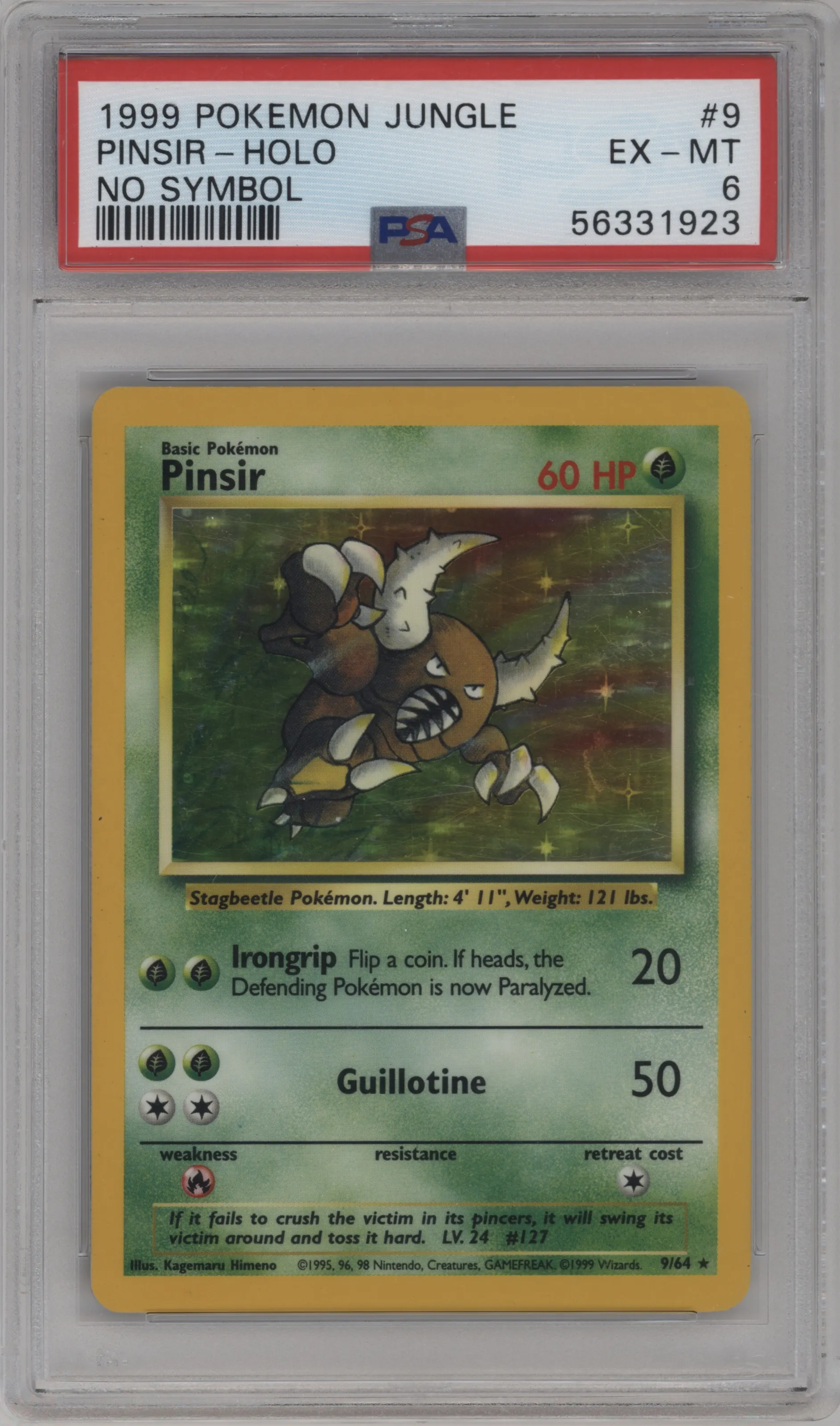1999 Pokemon Jungle Pinsir No Symbol #9 PSA 6