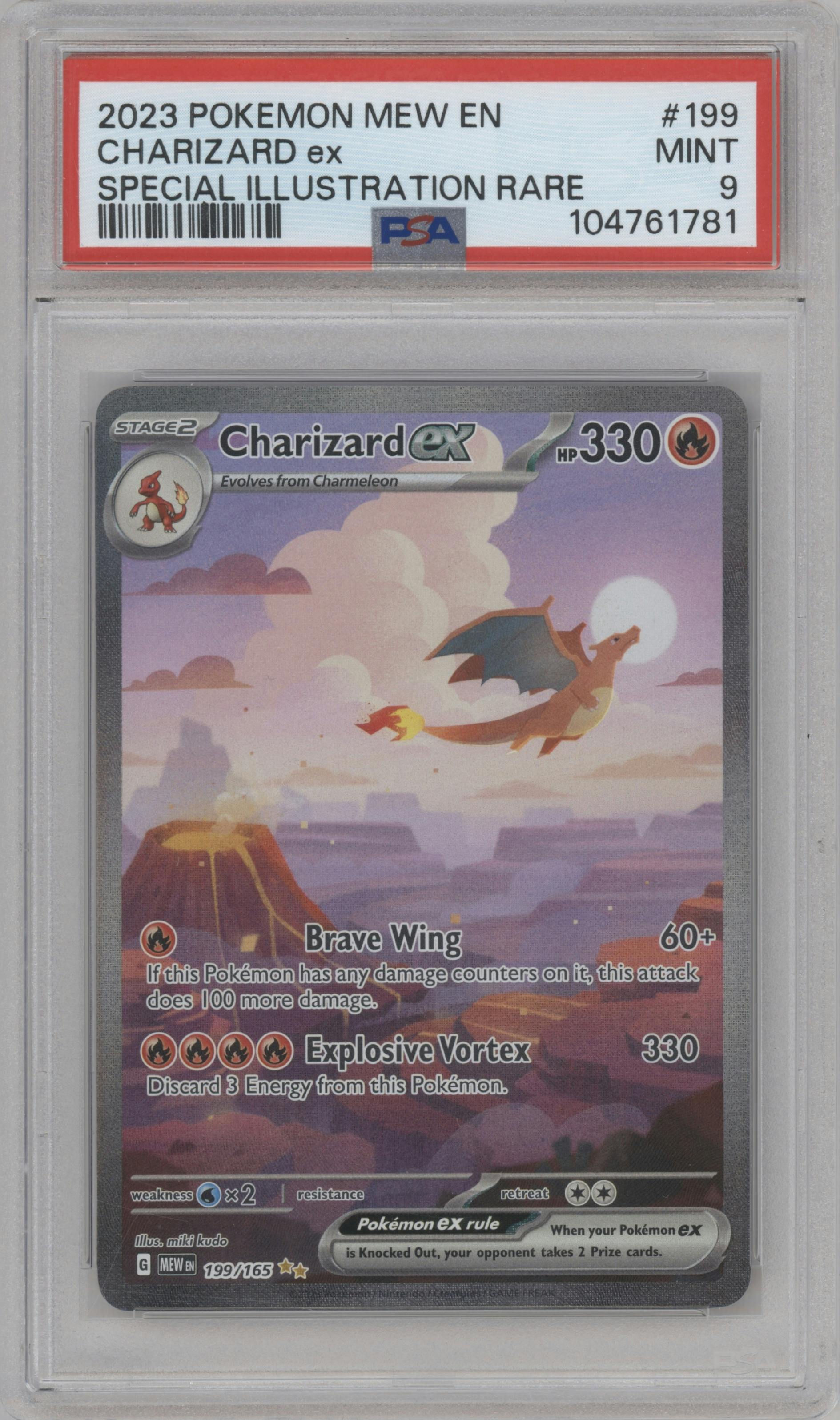 Charizard ex from the 2023 Pokemon SV set graded by PSA and given an overall grade of 9.