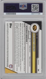 Caitlin Clark from the 2023-24 Bowman U Chrome set featuring a Refractor parallel graded by PSA and given an overall grade of 10.