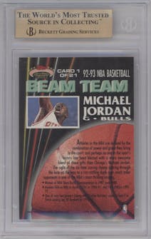 Michael Jordan from the 1992-93 Topps Stadium Club set graded by Beckett and given an overall grade of 9.5.