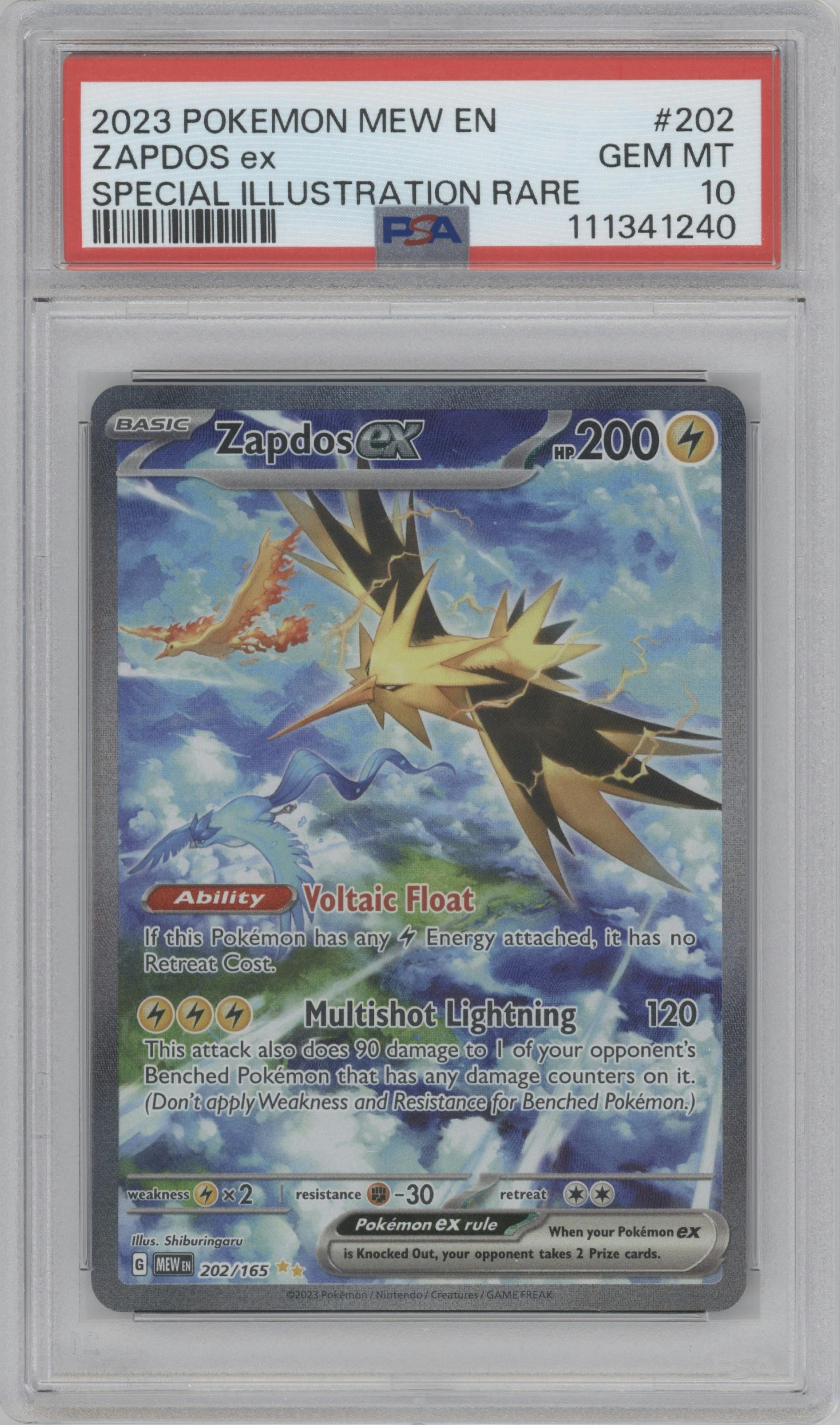 Zapdos ex from the 2023 Pokemon SV set graded by PSA and given an overall grade of 10.