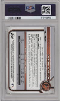 Jackson Holliday from the 2022 Bowman Draft set graded by PSA and given an overall grade of 10.