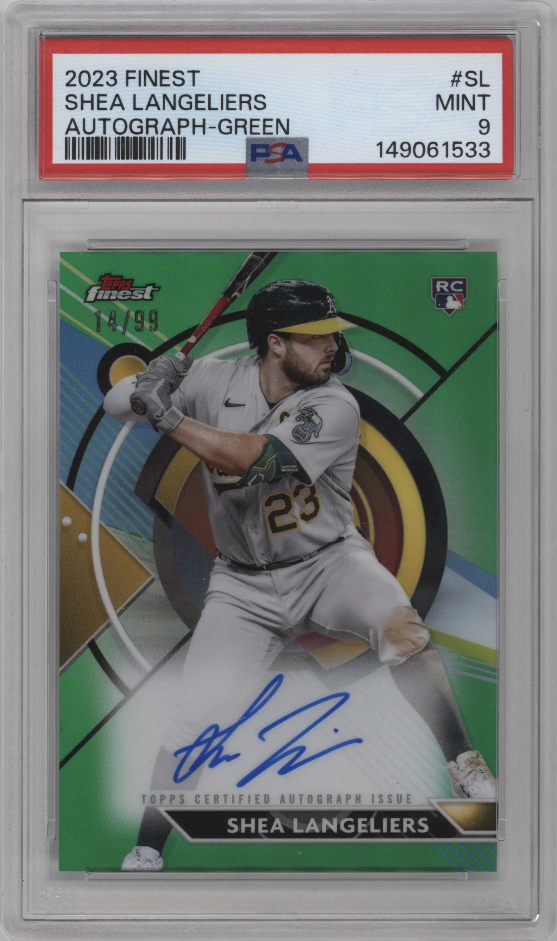 2023 Topps Finest Auto Shea Langeliers Green Refractor #FA-SL PSA 9