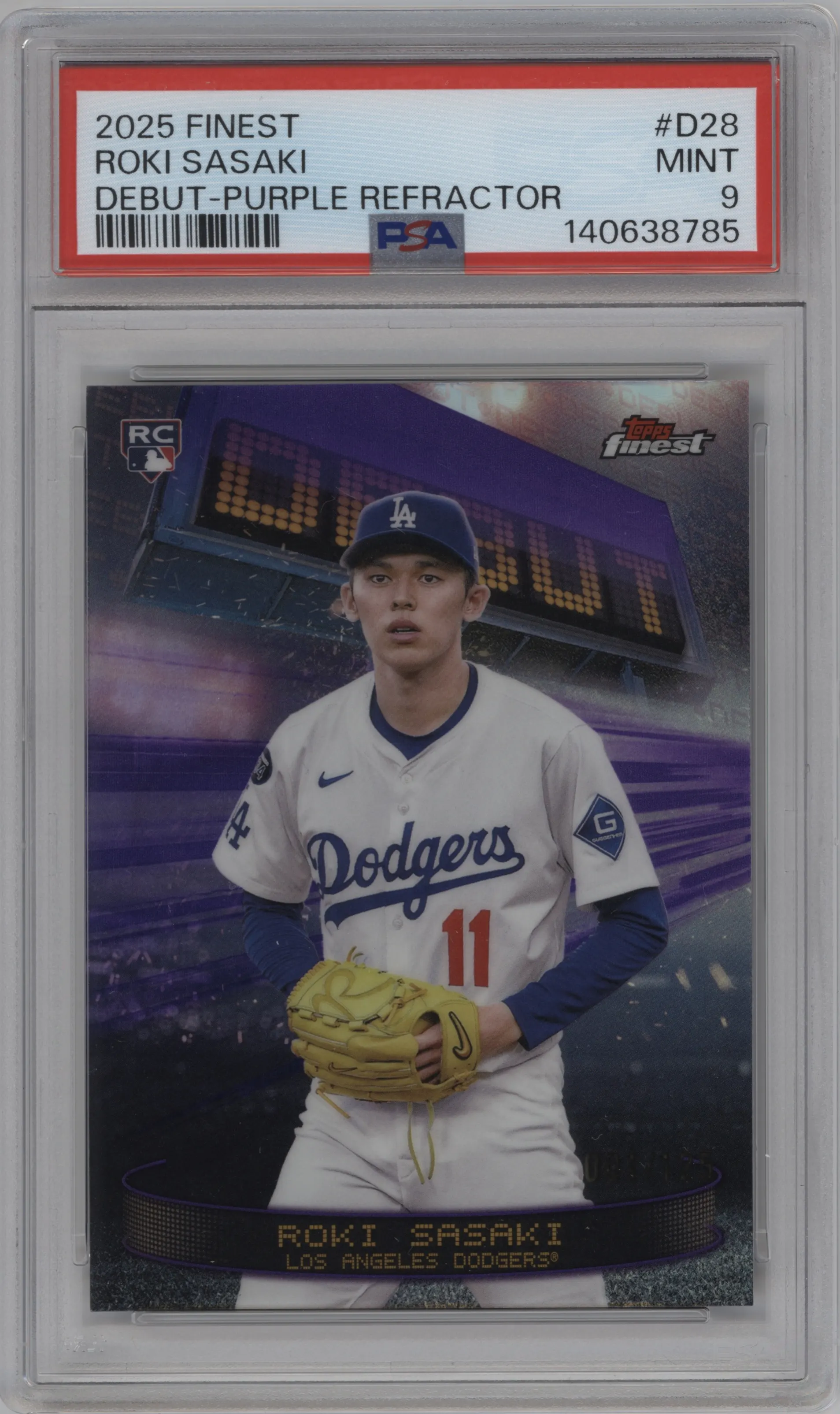 2025 Topps Finest Debut Roki Sasaki Purple Refractor PSA 9