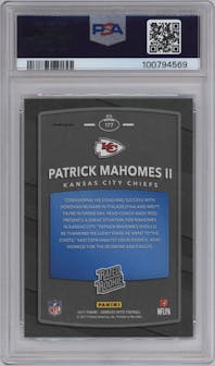 Patrick Mahomes II from the 2017 Panini Donruss Optic set featuring a Pink parallel graded by PSA and given an overall grade of 10.