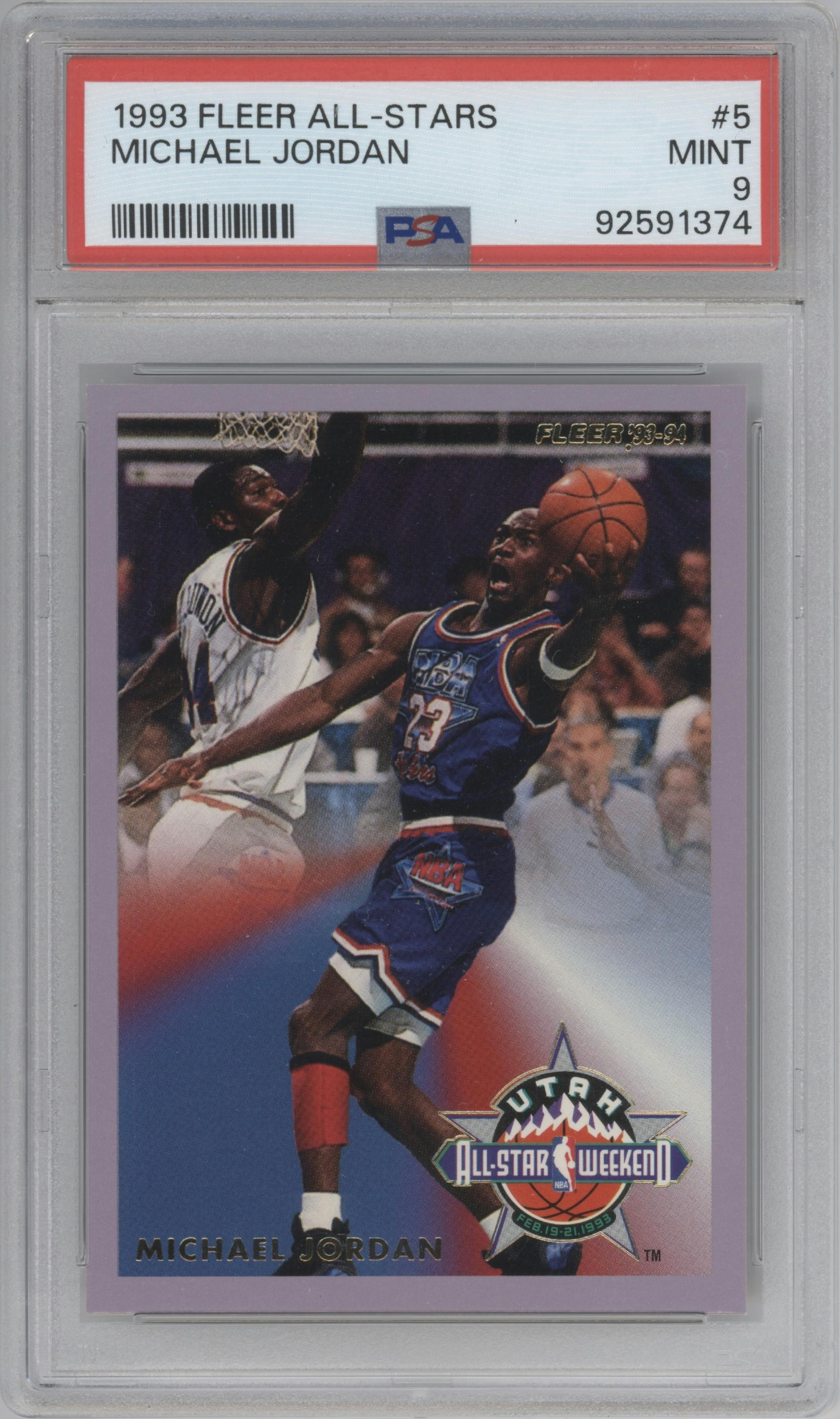 Michael Jordan from the 1993-94 Fleer set graded by PSA and given an overall grade of 9.