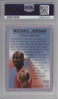Michael Jordan from the 1993-94 Fleer set graded by PSA and given an overall grade of 9.