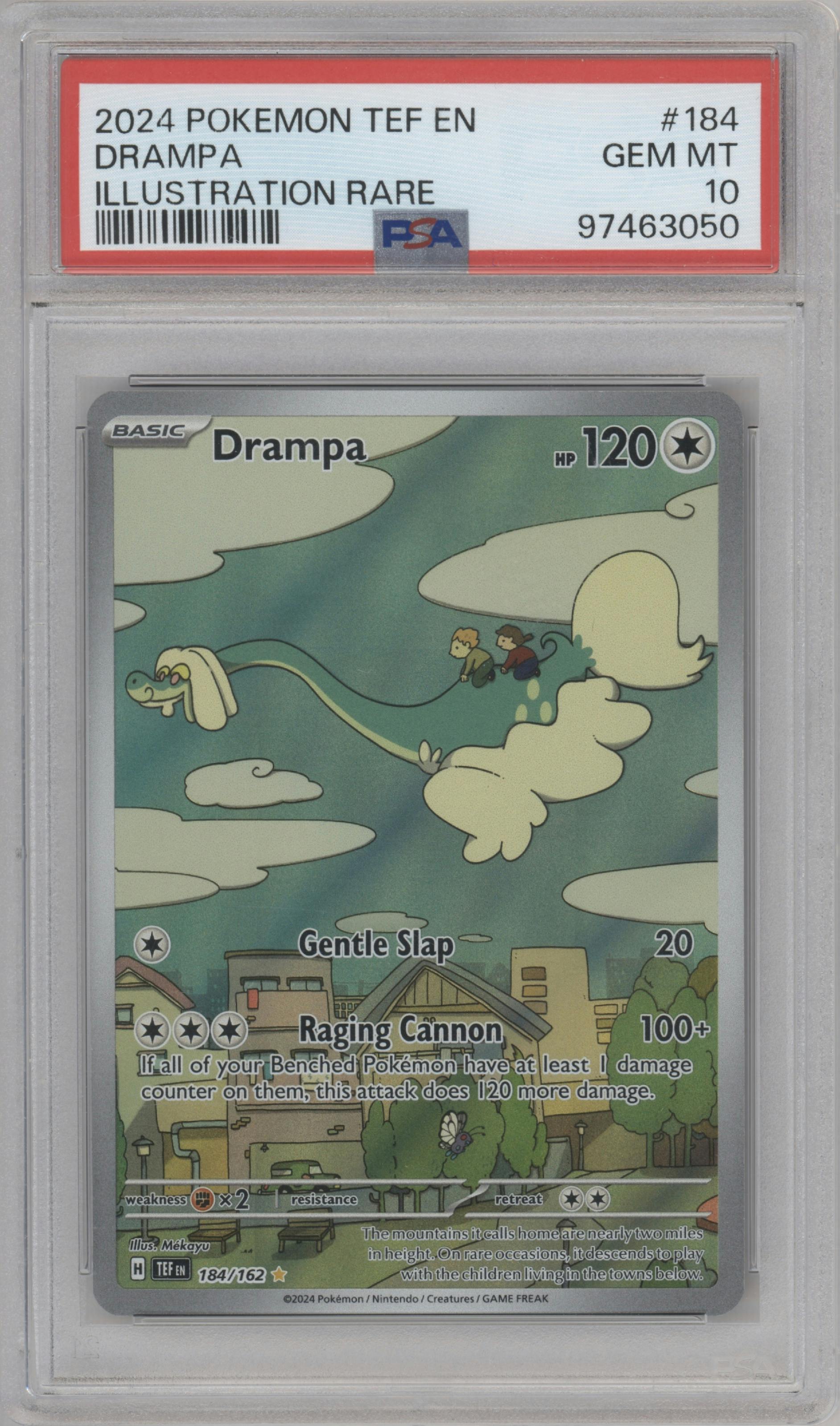Drampa from the 2024 Pokemon SV set graded by PSA and given an overall grade of 10.