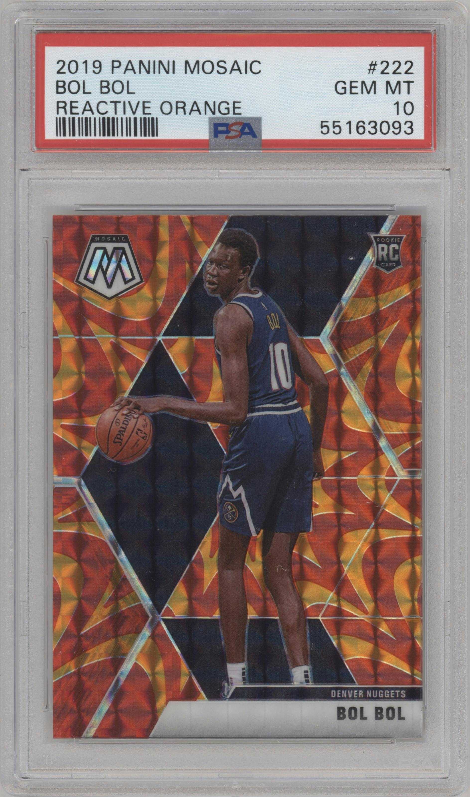 Bol Bol from the 2019-20 Panini Mosaic  set featuring a Reactive Orange parallel graded by PSA and given an overall grade of 10.