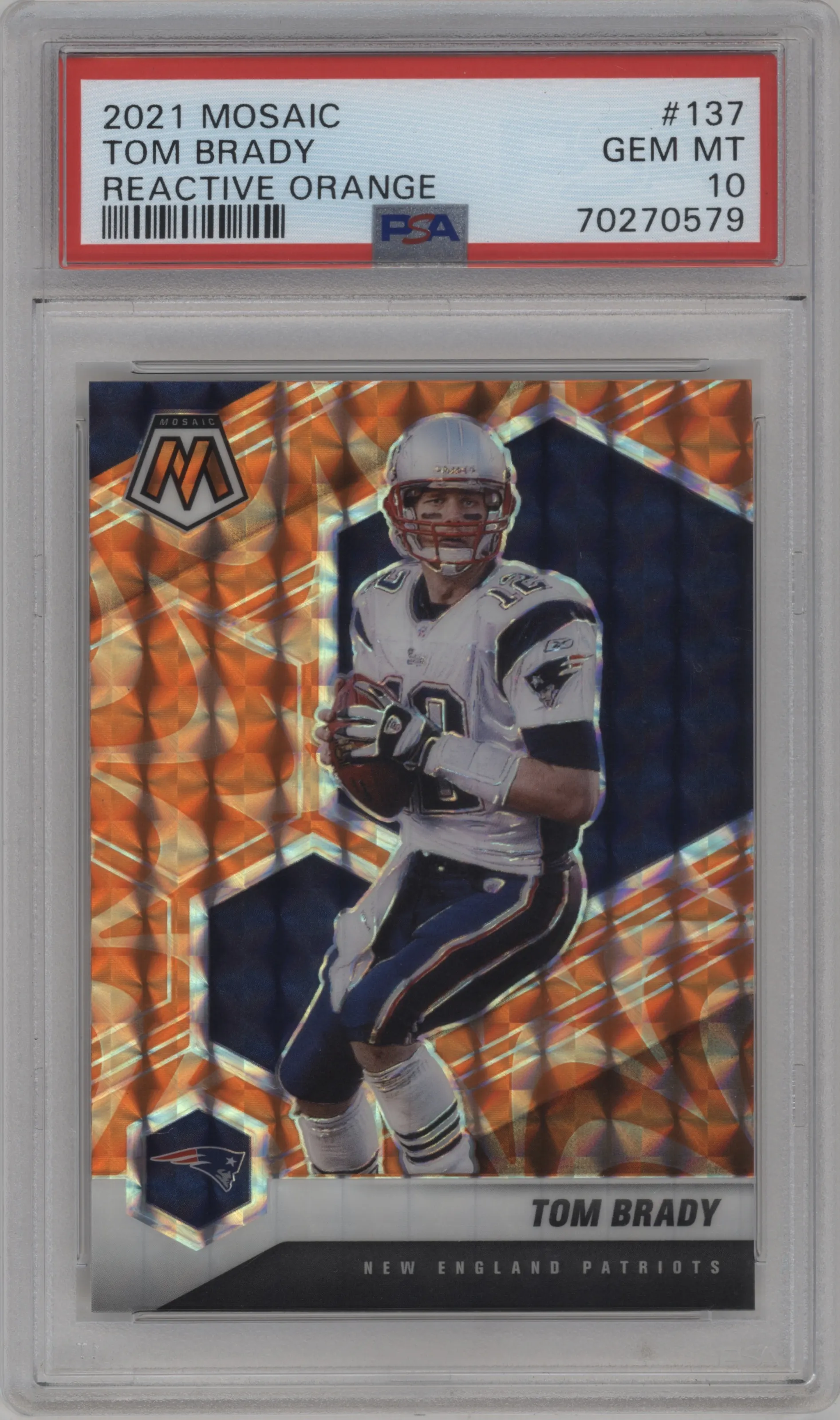2021 Panini Mosaic Tom Brady Reactive Orange #137 PSA 10