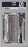 Ronald Acuna from the 2018 Bowman Chrome set featuring a Green Refractor parallel graded by PSA and given an overall grade of 10.