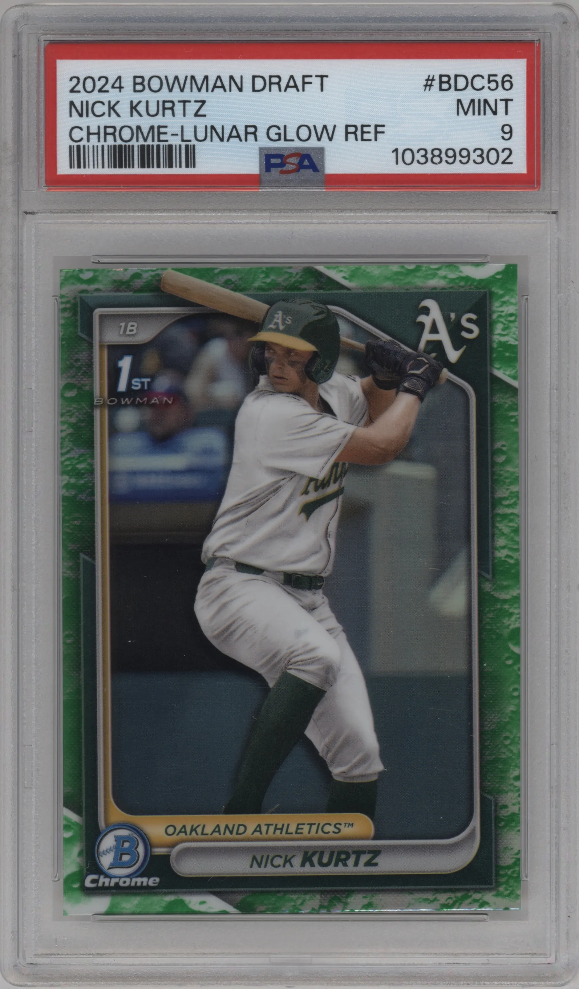 2024 Bowman Draft Chrome Nick Kurtz Lunar Glow Refractor PSA 9