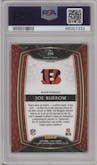 Joe Burrow from the 2020 Panini Select set featuring a Silver Prizm parallel graded by PSA and given an overall grade of 10.
