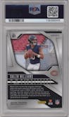 Caleb Williams from the 2024 Panini Prizm set featuring a Purple Pulsar parallel graded by PSA and given an overall grade of 9.