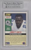 Emmitt Smith from the 1990 Score set graded by Beckett and given an overall grade of 8.5.