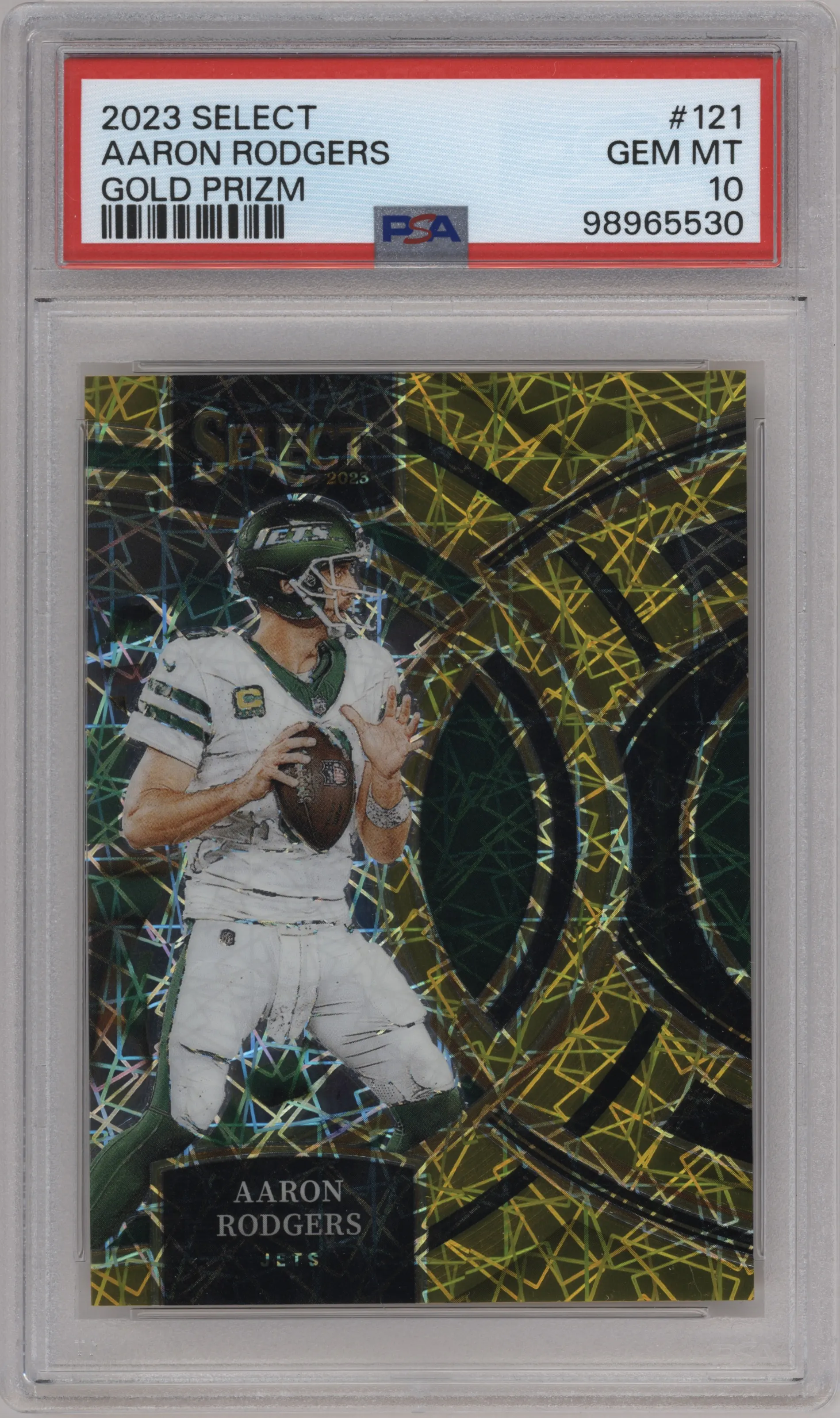 2023 Panini Select Pre.Lvl. Aaron Rodgers Gold Prizm #121 PSA 10