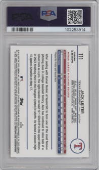 Jack Leiter from the 2024 Topps Chrome set featuring a Pink Refractor parallel graded by PSA and given an overall grade of 10.