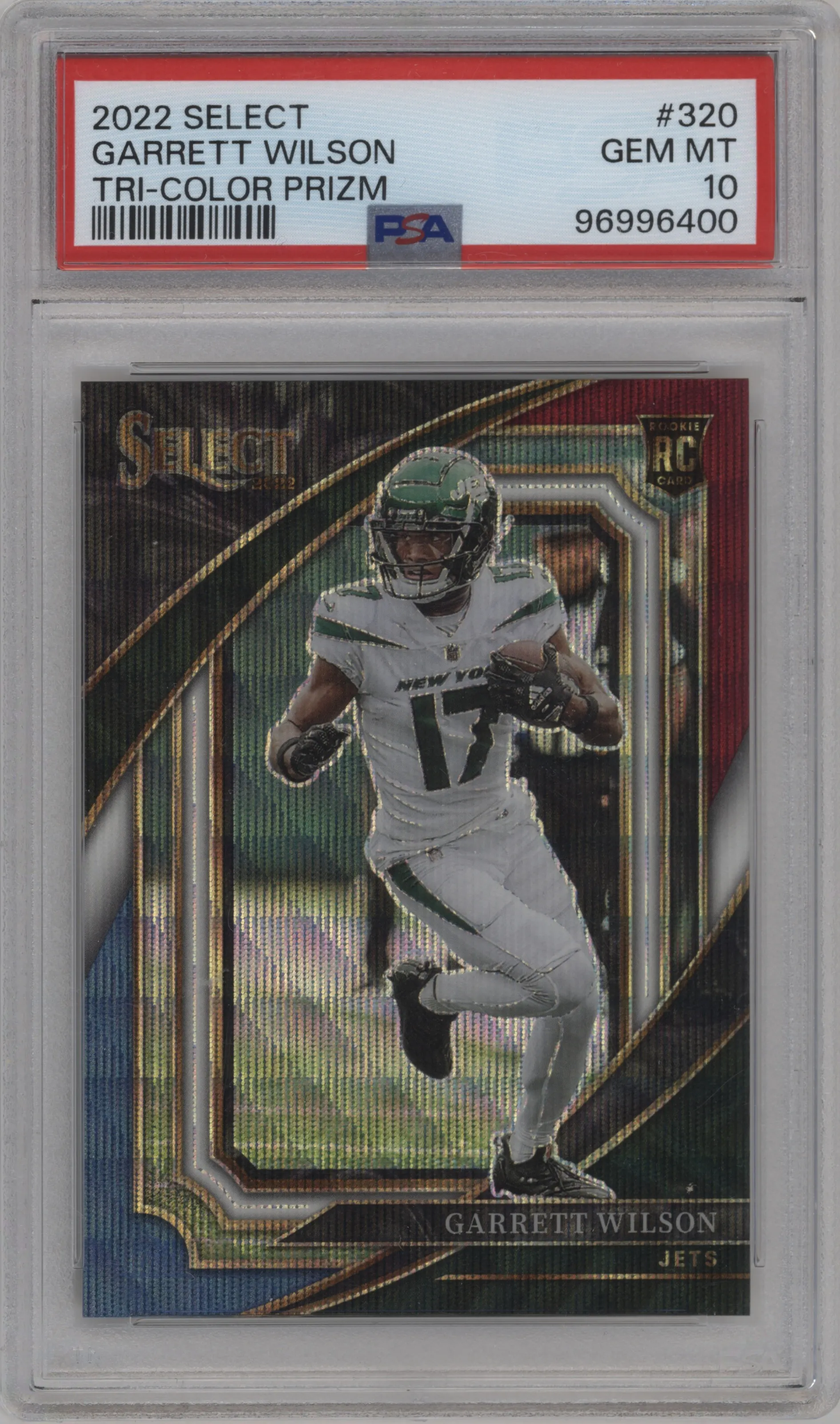 2022 Panini Select Suite Lvl. Garrett Wilson Tri-Color #320 PSA 10
