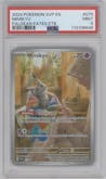 Mimikyu from the 2024 Pokemon SV set featuring a Paldean Fates Elite Trainer Box parallel graded by PSA and given an overall grade of 9.