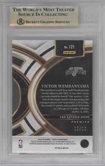 Victor Wembanyama from the 2023-24 Panini Select  set featuring a Gold Disco parallel graded by Beckett and given an overall grade of 9.5.