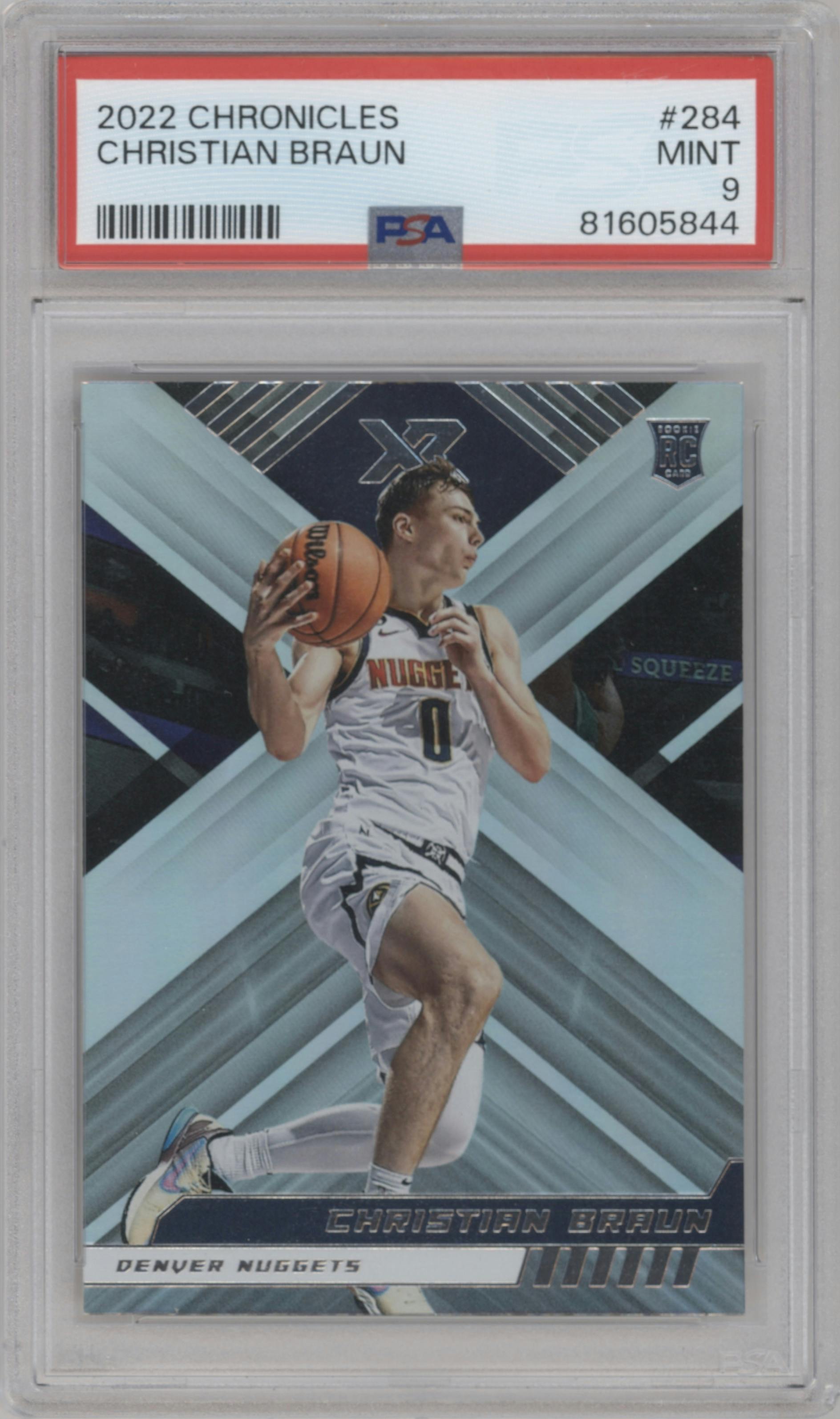 Christian Braun from the 2022-23 Panini Chronicles  set graded by PSA and given an overall grade of 9.