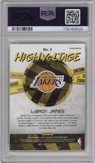 LeBron James from the 2019-20 Panini Hoops Premium Stock set featuring a Shimmer parallel graded by PSA and given an overall grade of 10.