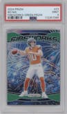 Bo Nix from the 2024 Panini Prizm set featuring a Green Prizm parallel graded by PSA and given an overall grade of 9.