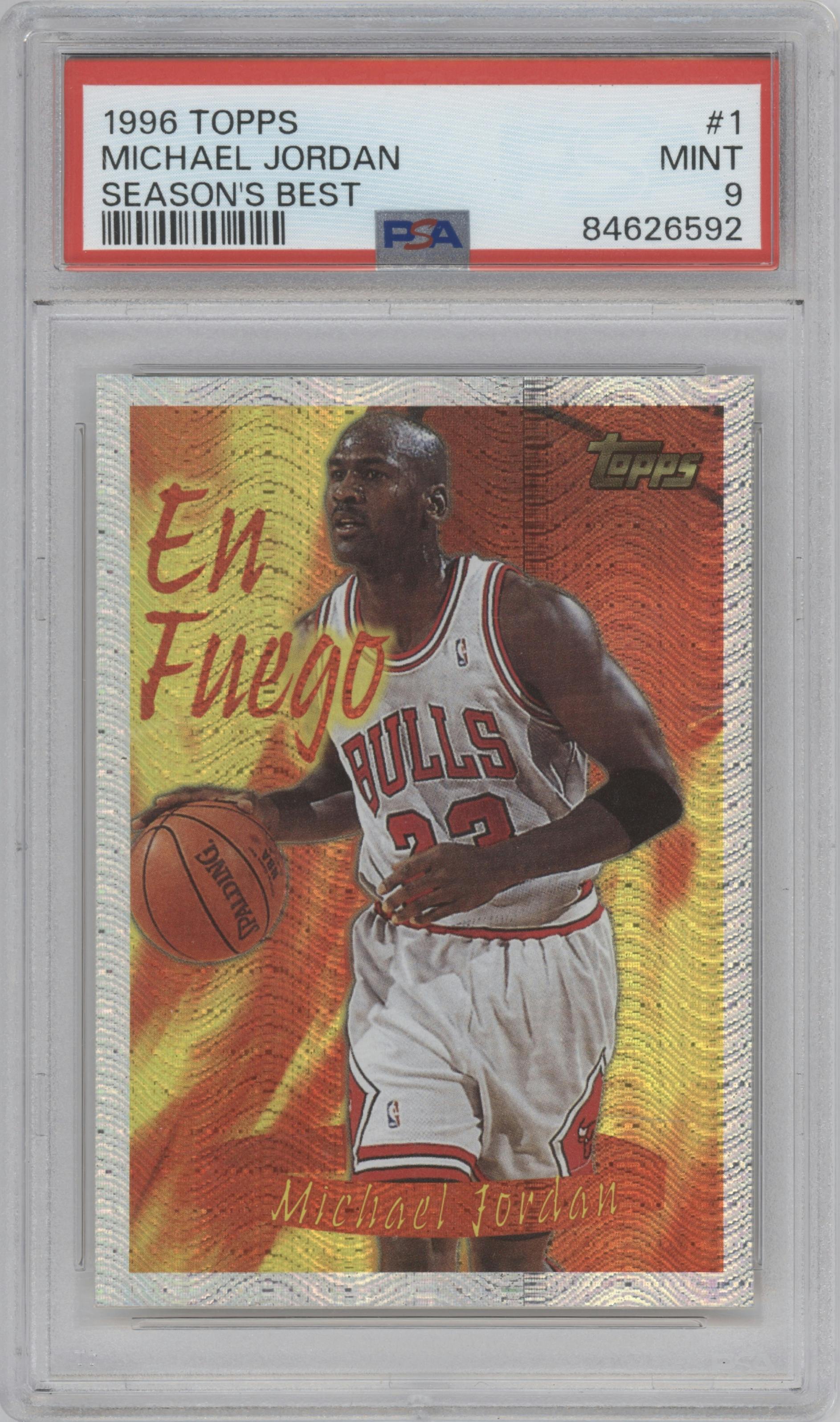 Michael Jordan from the 1996-97 Topps set graded by PSA and given an overall grade of 9.