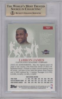 LeBron James from the 2003-04 Topps Pristine  set graded by Beckett and given an overall grade of 9.5.