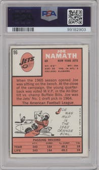 Joe Namath from the 1966 Topps set graded by PSA and given an overall grade of 5.