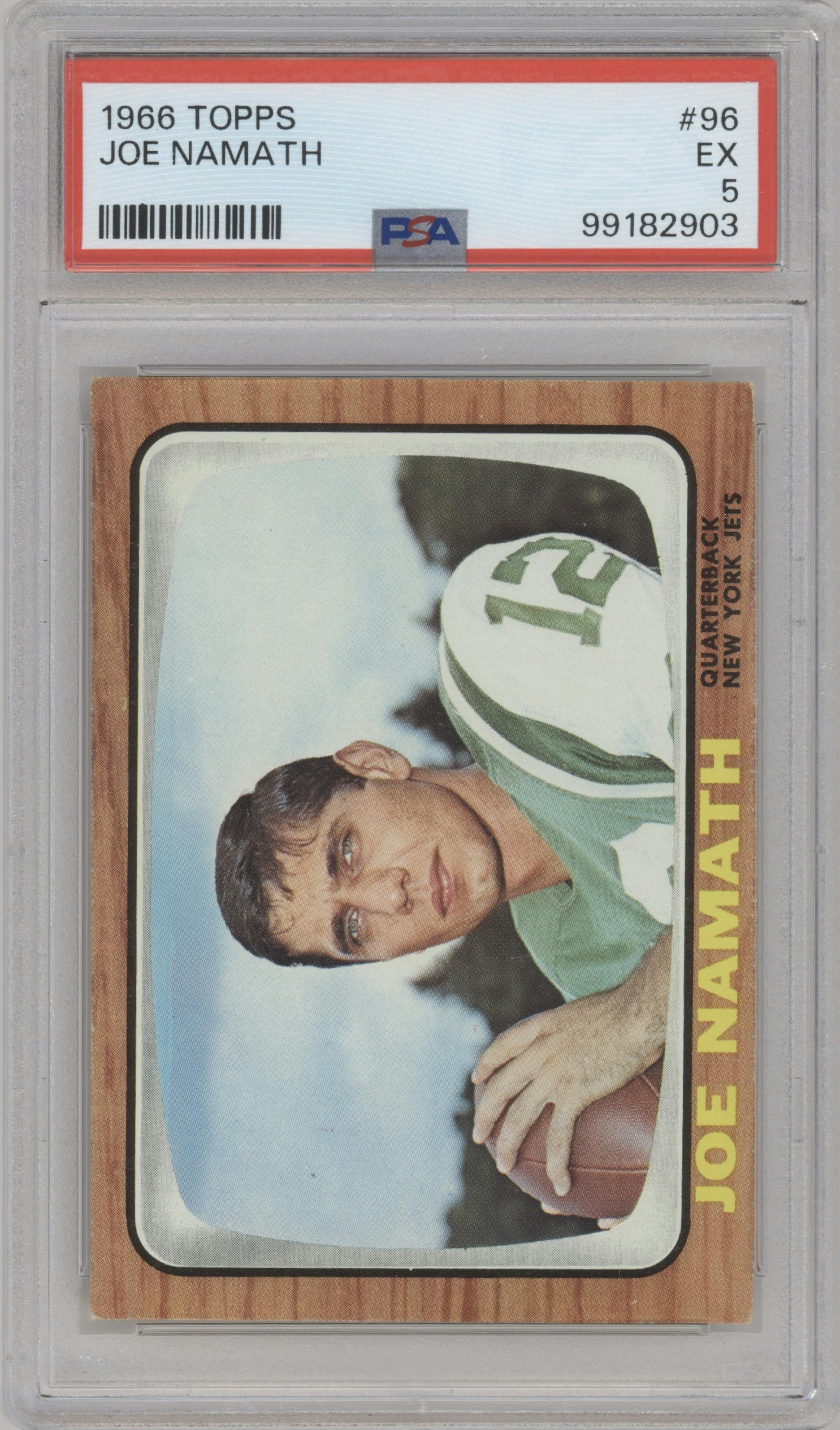 Joe Namath from the 1966 Topps set graded by PSA and given an overall grade of 5.