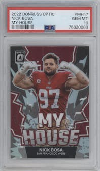 Nick Bosa from the 2022 Panini Donruss Optic set graded by PSA and given an overall grade of 10.