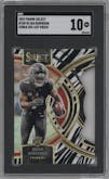 Bijan Robinson from the 2023 Panini Select set featuring a Die-Cut Zebra parallel graded by SGC and given an overall grade of 10.