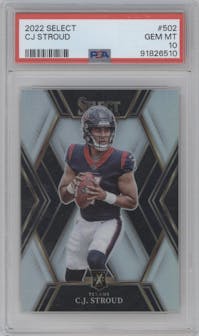 C.J. Stroud from the 2022 Panini Select set graded by PSA and given an overall grade of 10.
