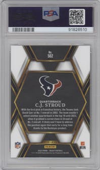 C.J. Stroud from the 2022 Panini Select set graded by PSA and given an overall grade of 10.
