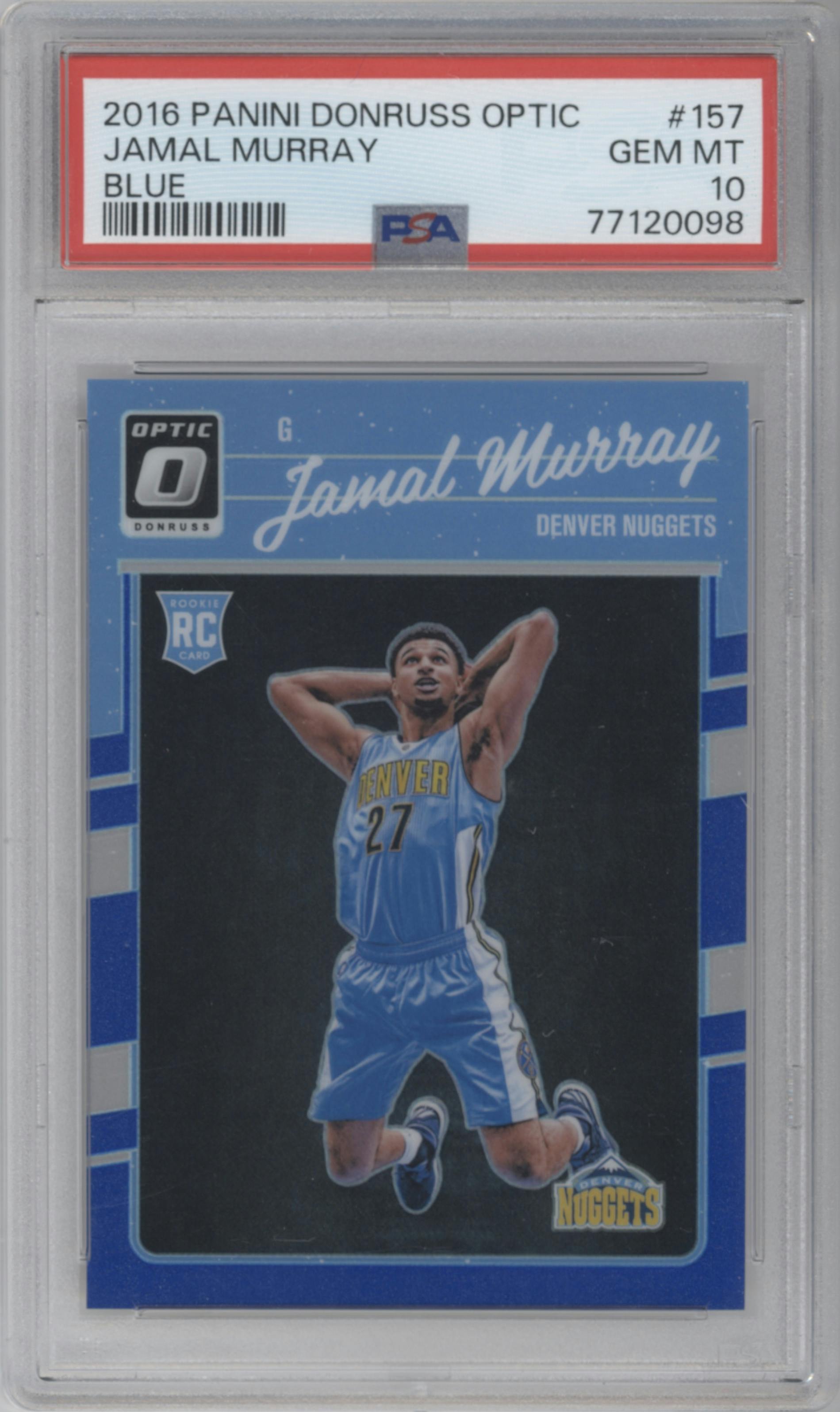 Jamal Murray from the 2016-17 Panini Donruss Optic set featuring a Blue parallel graded by PSA and given an overall grade of 10.
