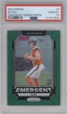 Bo Nix from the 2024 Panini Prizm set featuring a Green Prizm parallel graded by PSA and given an overall grade of 10.
