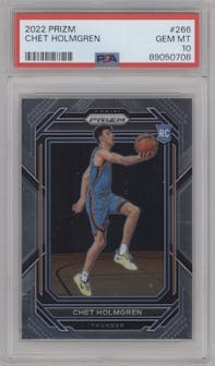 Chet Holmgren from the 2022-23 Panini Prizm  set graded by PSA and given an overall grade of 10.