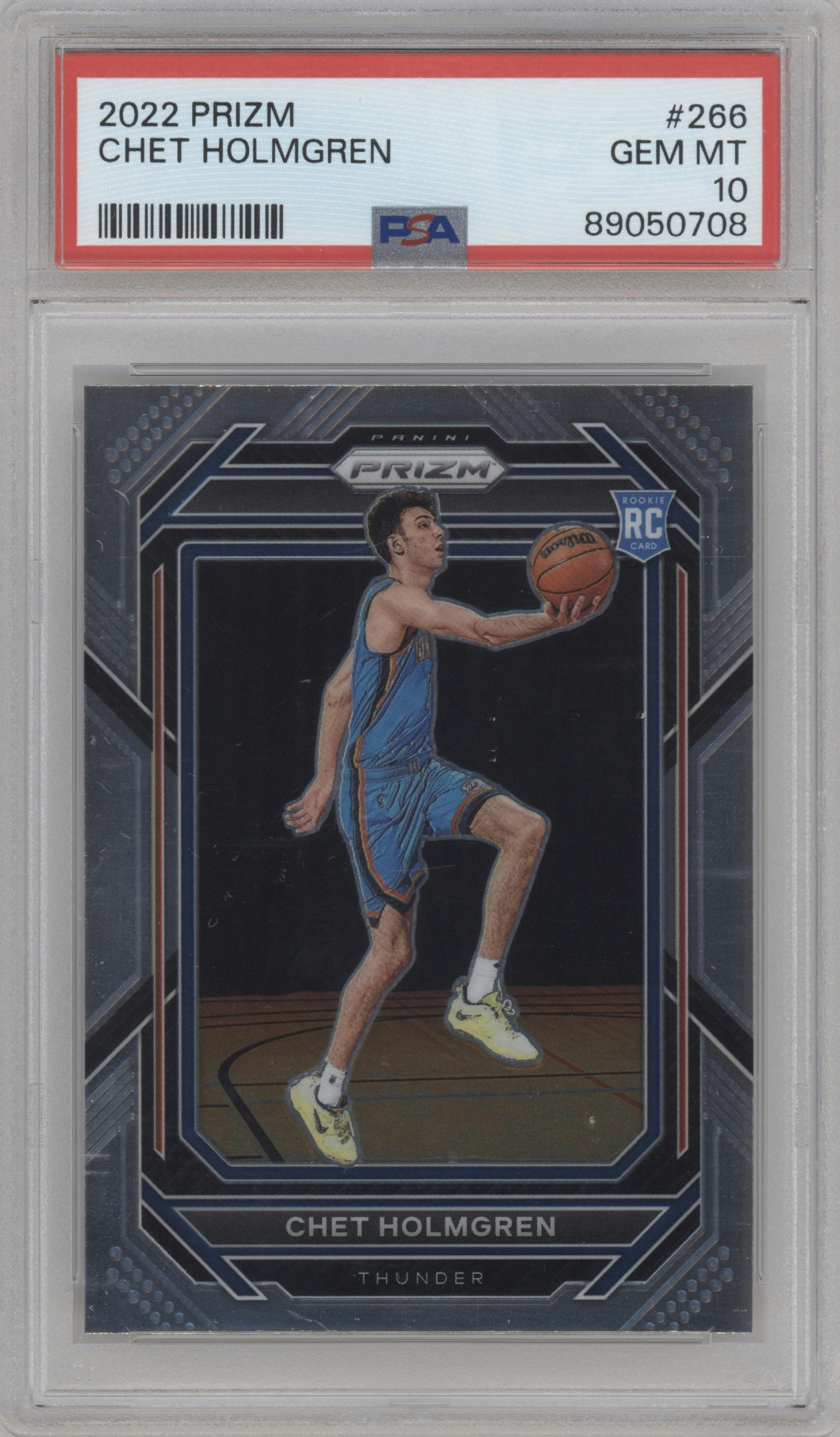 Chet Holmgren from the 2022-23 Panini Prizm  set graded by PSA and given an overall grade of 10.