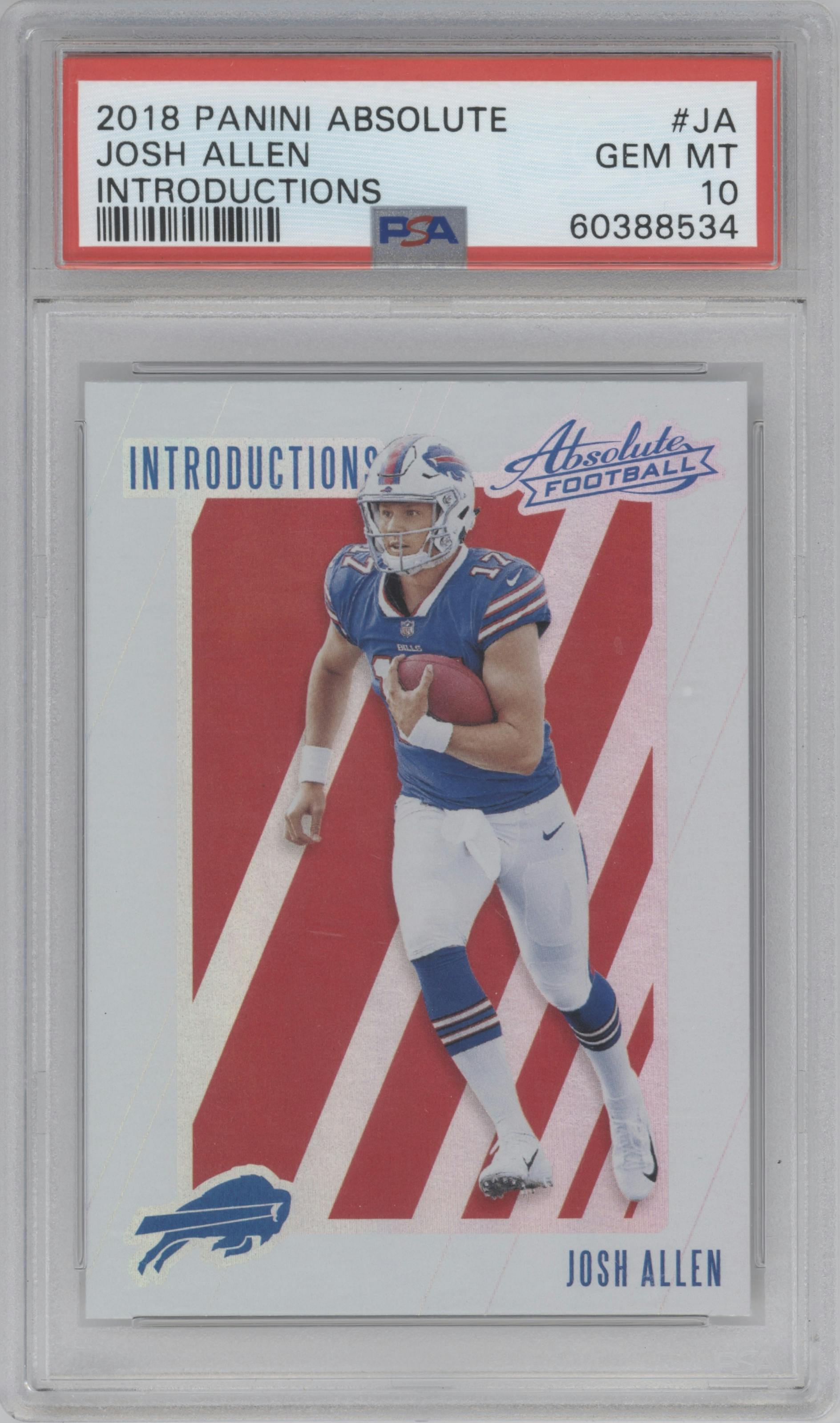 Josh Allen from the 2018 Panini Absolute set graded by PSA and given an overall grade of 10.