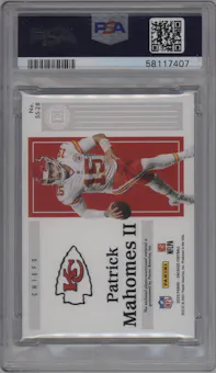 Patrick Mahomes II from the 2020 Panini Encased set featuring a Diamond parallel graded by PSA and given an overall grade of 8.