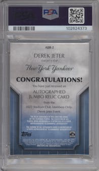 Derek Jeter from the 2022 Topps Stadium Club Members Only Derek Jeter set graded by PSA and given an overall grade of 8.5.